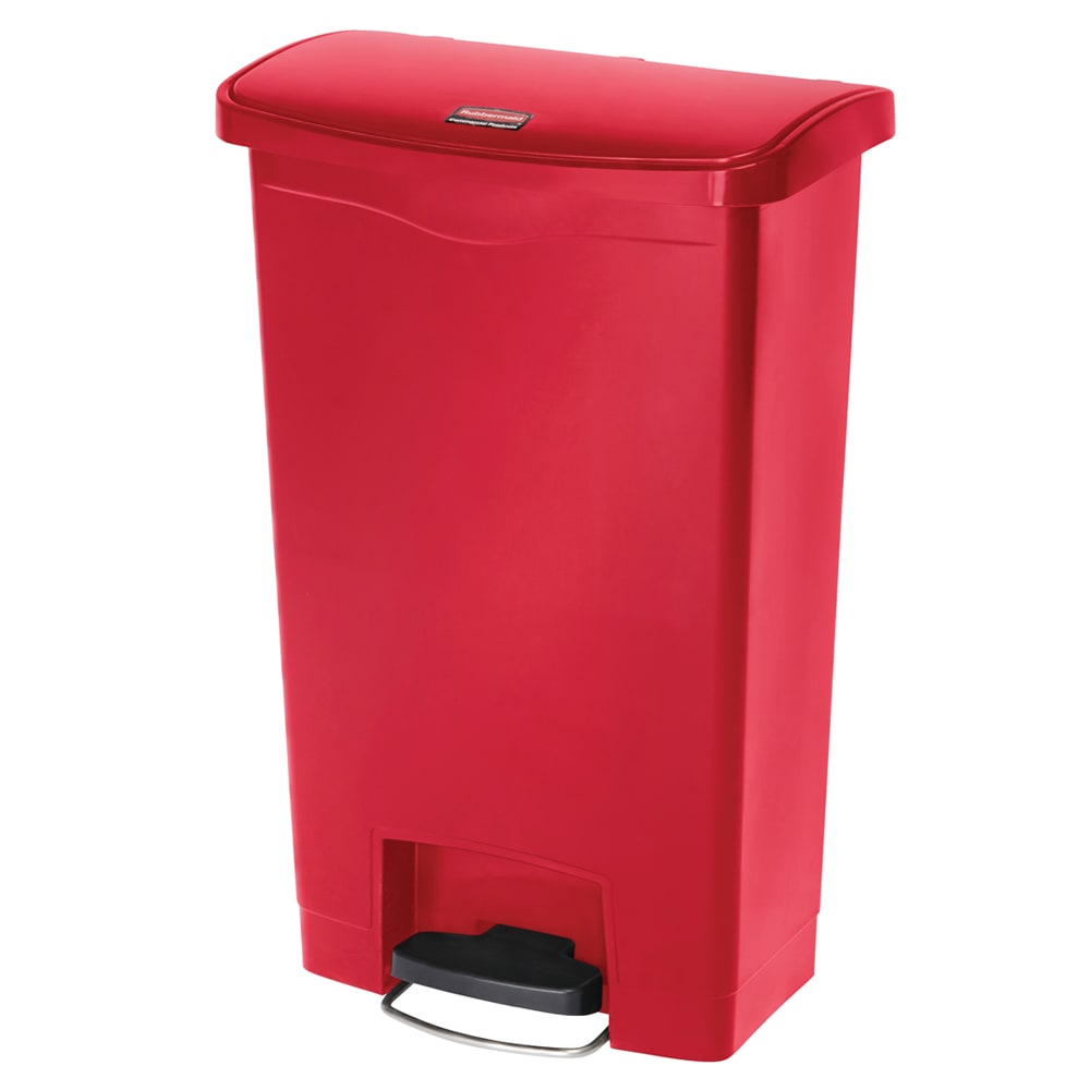 Rubbermaid 1883568 18 gal Rectangle Plastic Step Trash Can, 19 43/64" L x 12 15/64" W x 31 39/64" H, Red