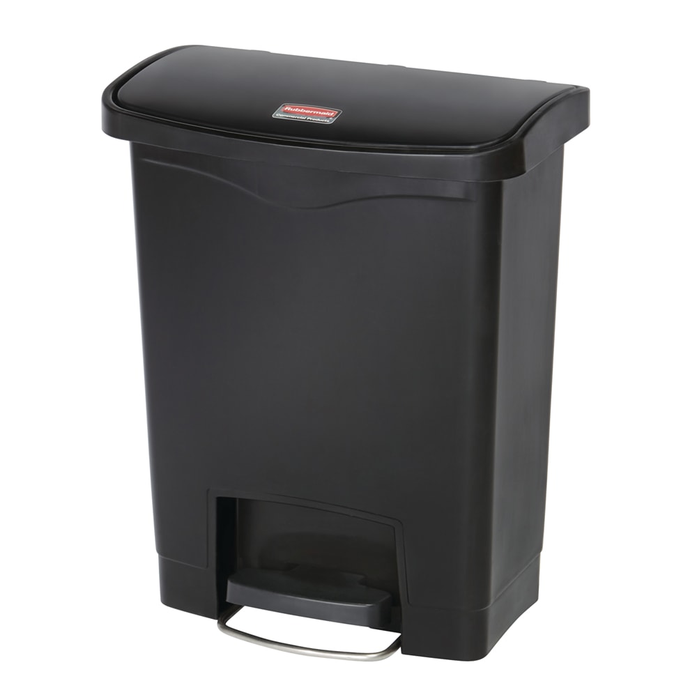 Rubbermaid 1883609 8 gal Rectangle Plastic Step Trash Can, 16 47/64" L x 10 21/32" W x 21 7/64" H, Black