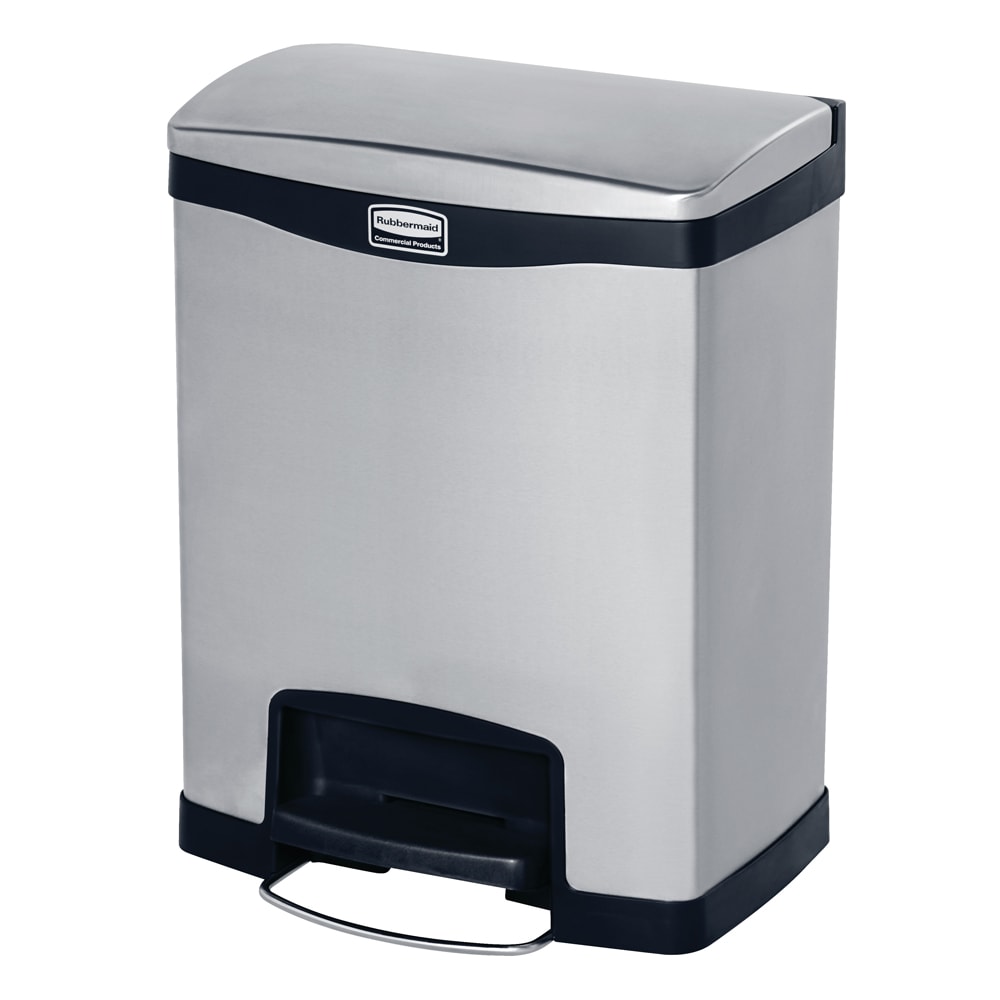 Rubbermaid 1901985 8 gal Rectangle Metal Step Trash Can, 16 53/64" W x 12 53/64" D x 21 1/8"H, Black