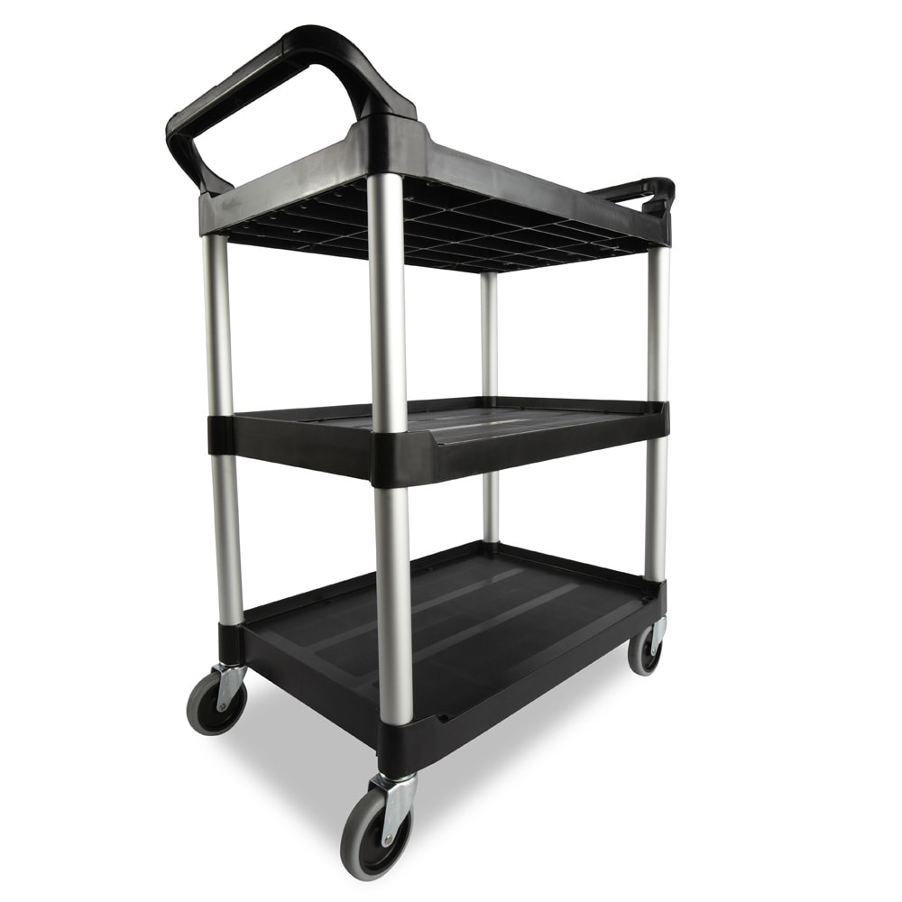 Rubbermaid FG342488BLA 3 Level Polymer Utility Cart w/ 200 lb Capacity, Raised Ledges