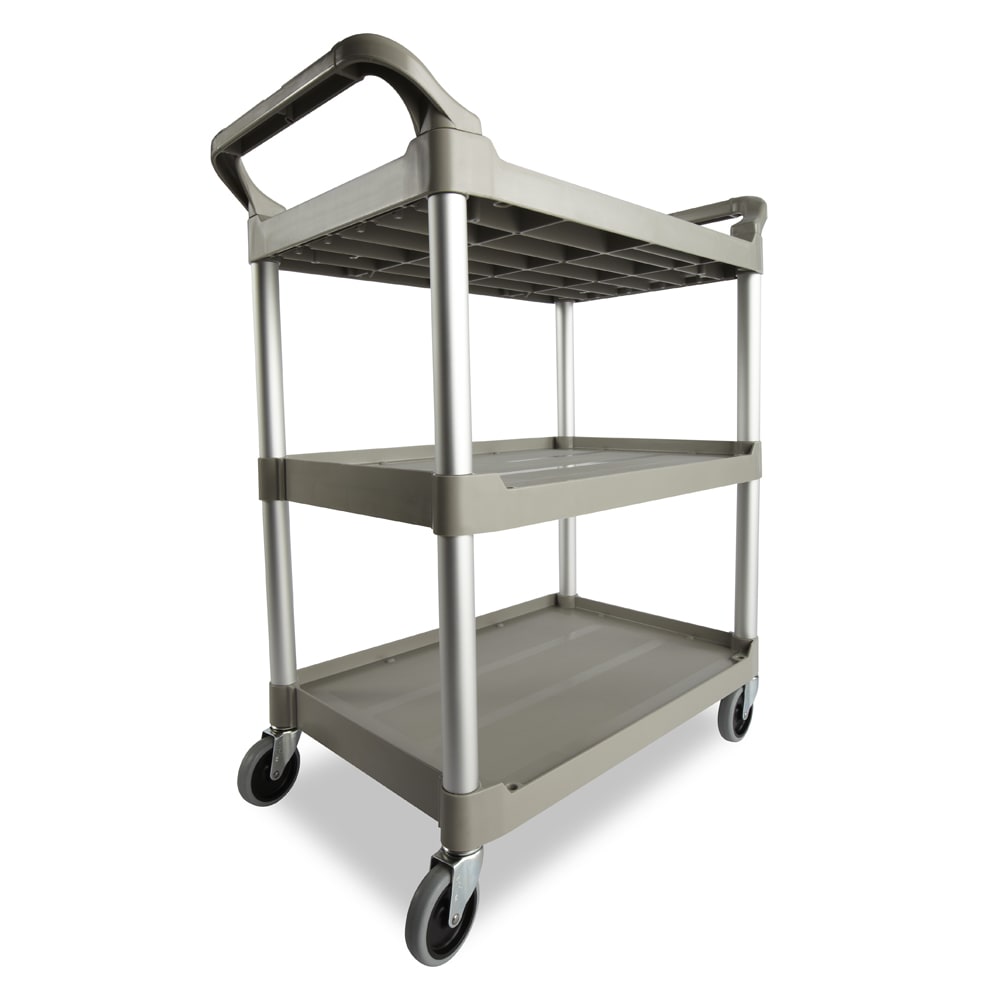 Rubbermaid FG342488PLAT 3 Level Polymer Utility Cart w/ 200 lb Capacity, Raised Ledges