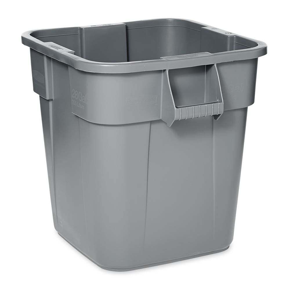 Rubbermaid FG352600GRAY 28 gallon Brute Trash Can - Plastic, Square, Built-in Handles