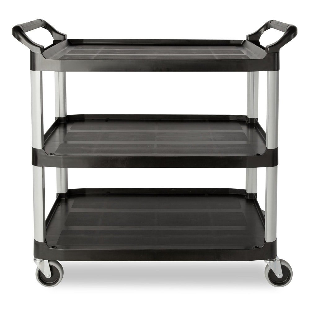 Rubbermaid FG409100BLA 3 Level Polymer Utility Cart w/ 300 lb Capacity, Raised Ledges