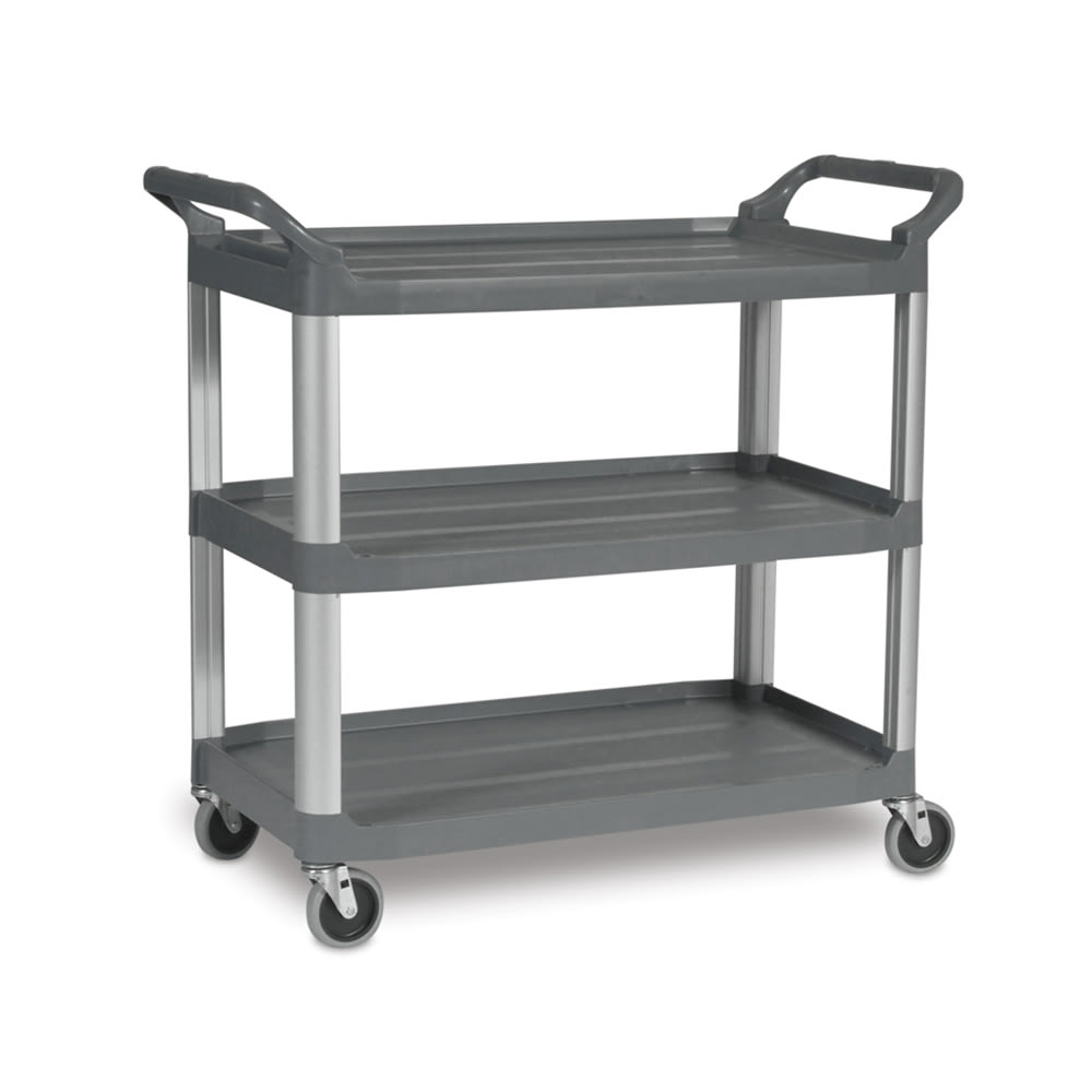 Rubbermaid FG409100GRAY 3 Level Polymer Utility Cart w/ 300 lb Capacity, Raised Ledges