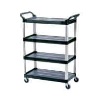 Rubbermaid FG409300BLA 40 5/8"L Polymer Bus Cart w/ (3) Levels, Shelves, Black thumbnail 3