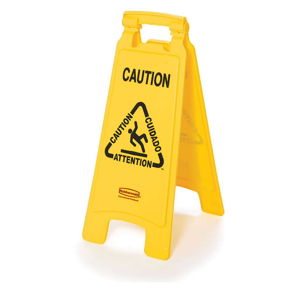 Rubbermaid FG611200YEL 2 Sided Floor Sign - "Caution" Multi-Lingual, Yellow