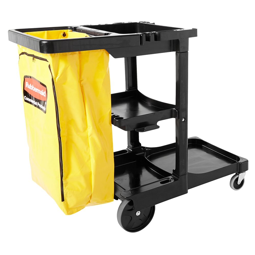 Rubbermaid FG617388BLA Housekeeping Cart w/ 3 shelves, 46"L x 21 3/4"W x 38 3/8"H, Black
