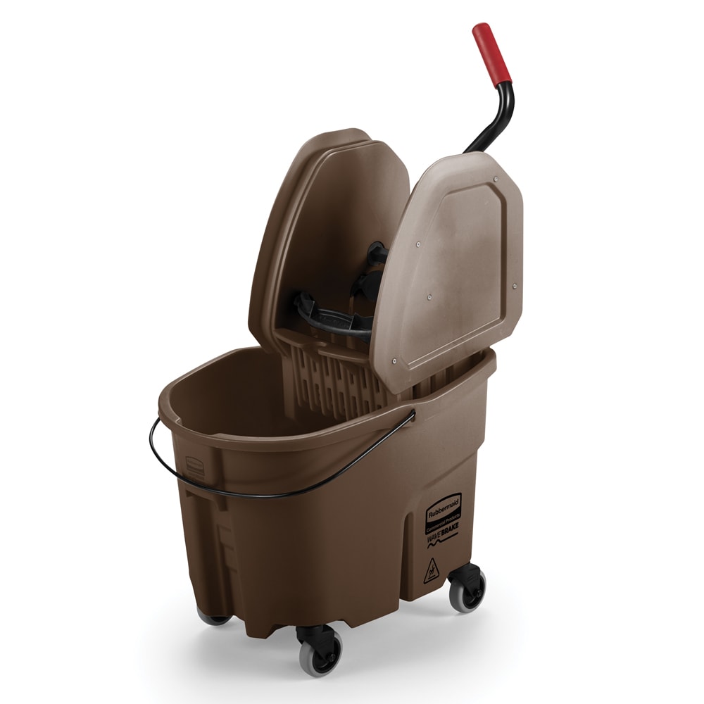Rubbermaid FG757788BRN 35 qt WaveBrake Mop Bucket Combo - Down Press Wringer, Plastic, Brown