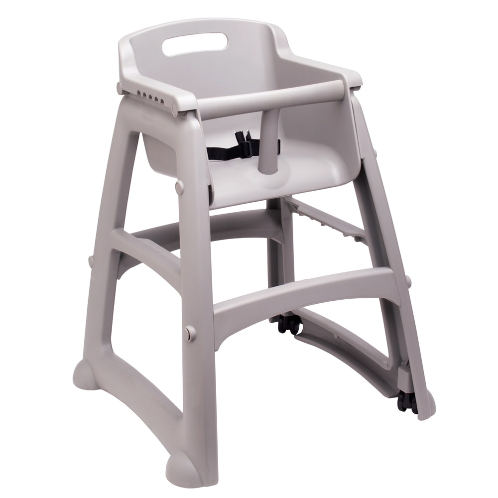 Rubbermaid FG780508PLAT 29 3/4" Stackable Plastic High Chair w/ Waist Strap & Casters, Platinum