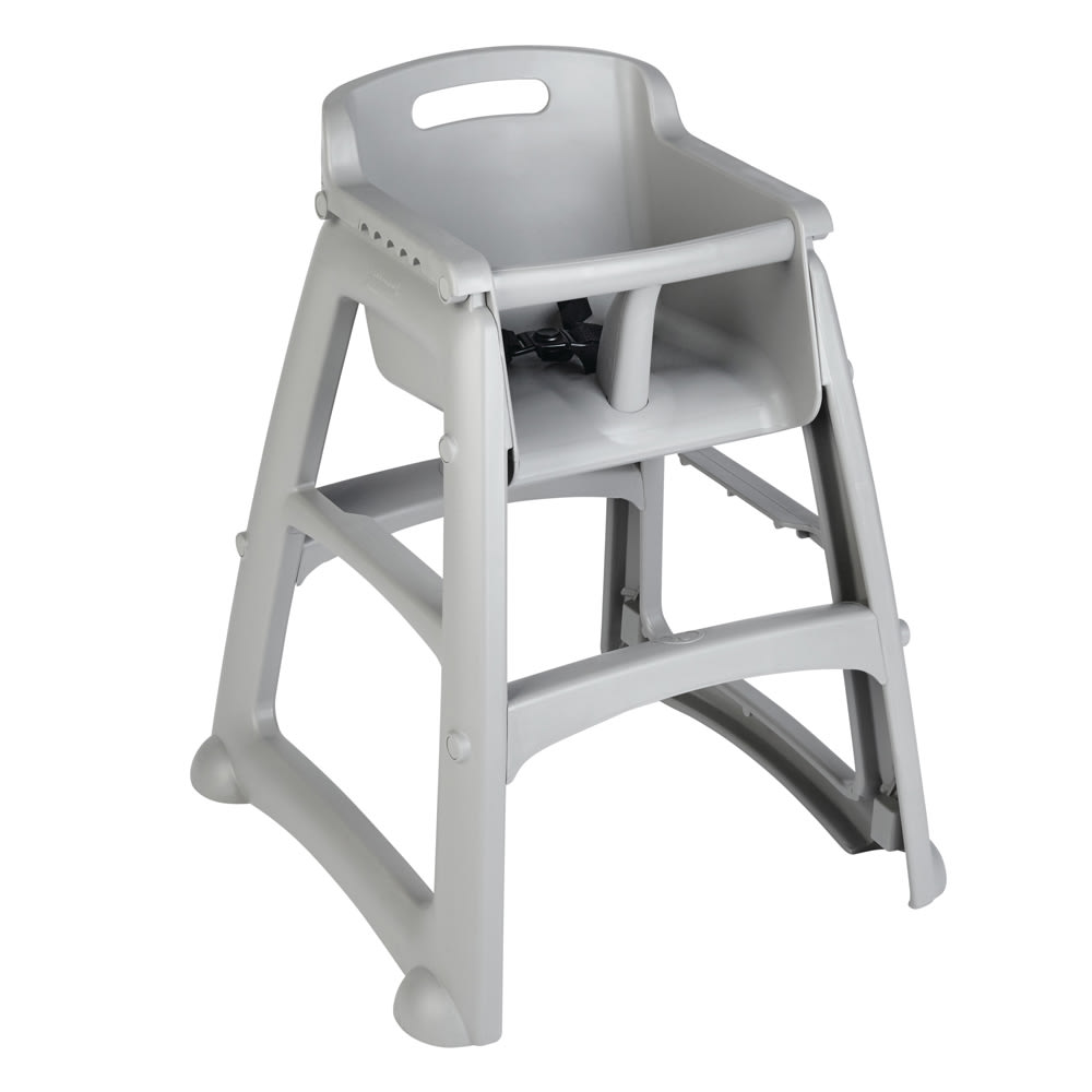 Rubbermaid FG781408PLAT 29 3/4" Stackable Plastic High Chair w/ Waist Strap, Platinum