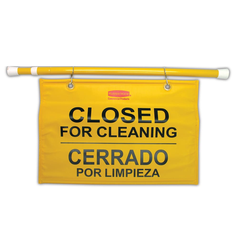 Rubbermaid FG9S1600YEL Site Safety Hanging Sign - Multi-Lingual "Closed for Cleaning"