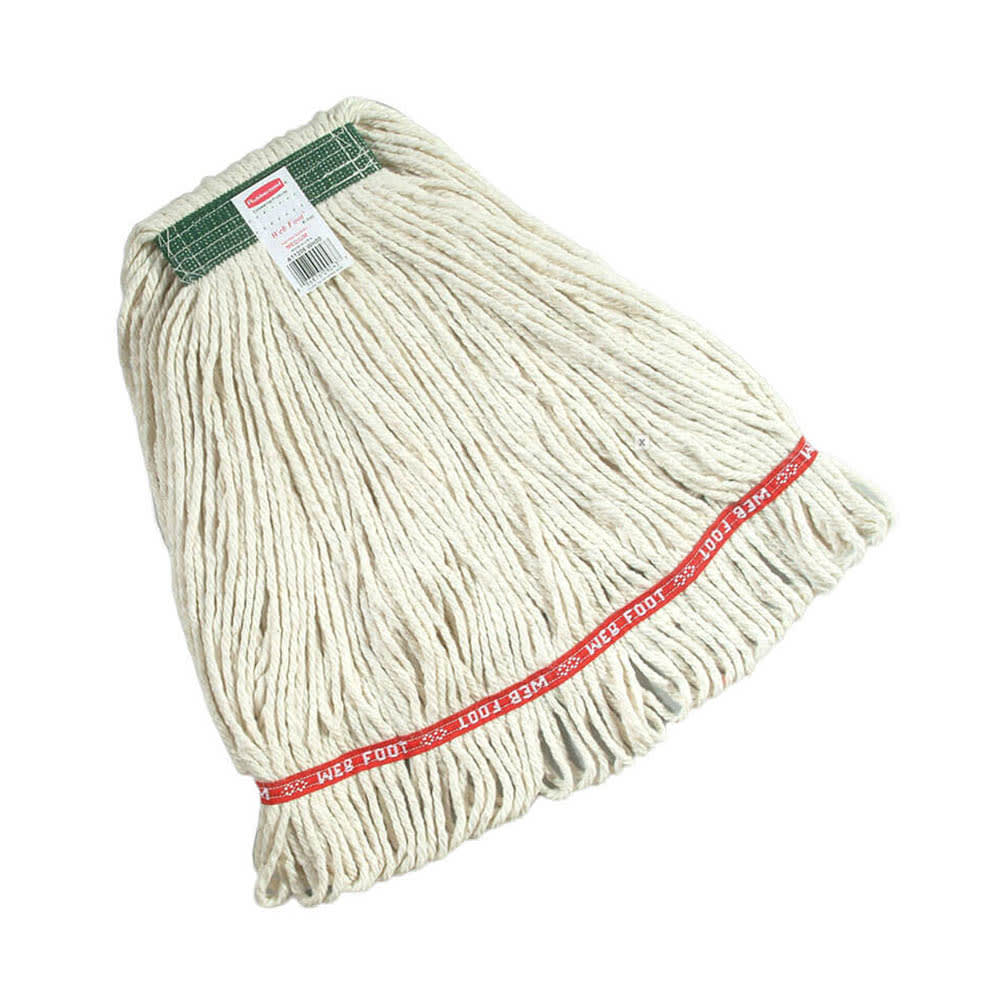 Rubbermaid FGD11206WH00 Medium Super Stitch® Wet Mop Head - 4 Ply Cotton, 1" Green Headband, White