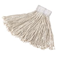 Rubbermaid FGD11206WH00 Medium Super Stitch® Wet Mop Head - 4 Ply Cotton, 1" Green Headband, White thumbnail 2