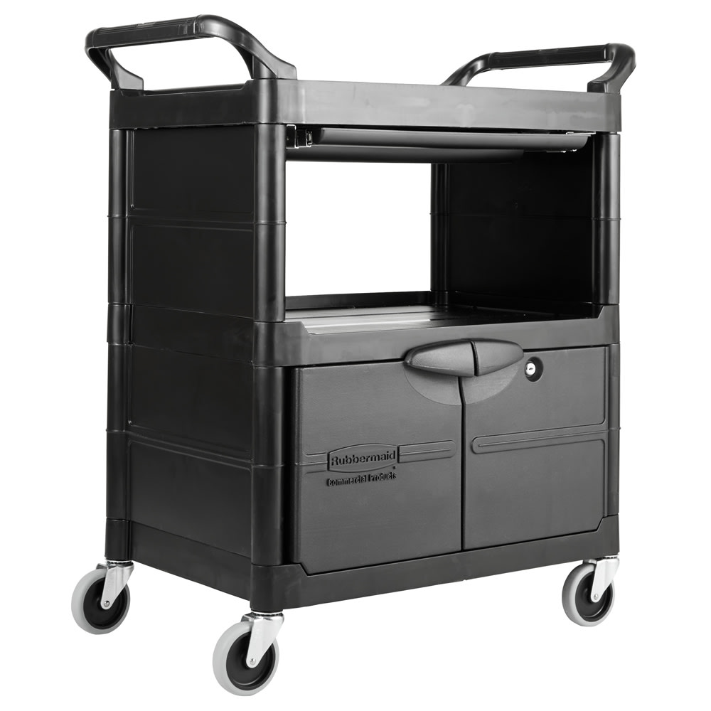 Rubbermaid FG345700BLA 3 Level Polymer Utility Cart w/ 200 lb Capacity, Raised Ledges