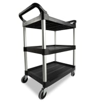 Rubbermaid FG345700BLA 3 Level Polymer Utility Cart w/ 200 lb Capacity, Raised Ledges thumbnail 9