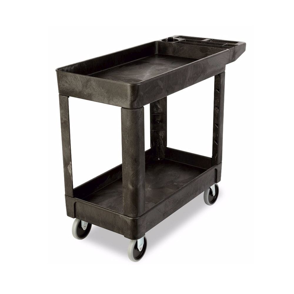 Rubbermaid FG450089BLA 2-Level Polymer Utility Cart w/ 500-lb Capacity, Raised Ledges