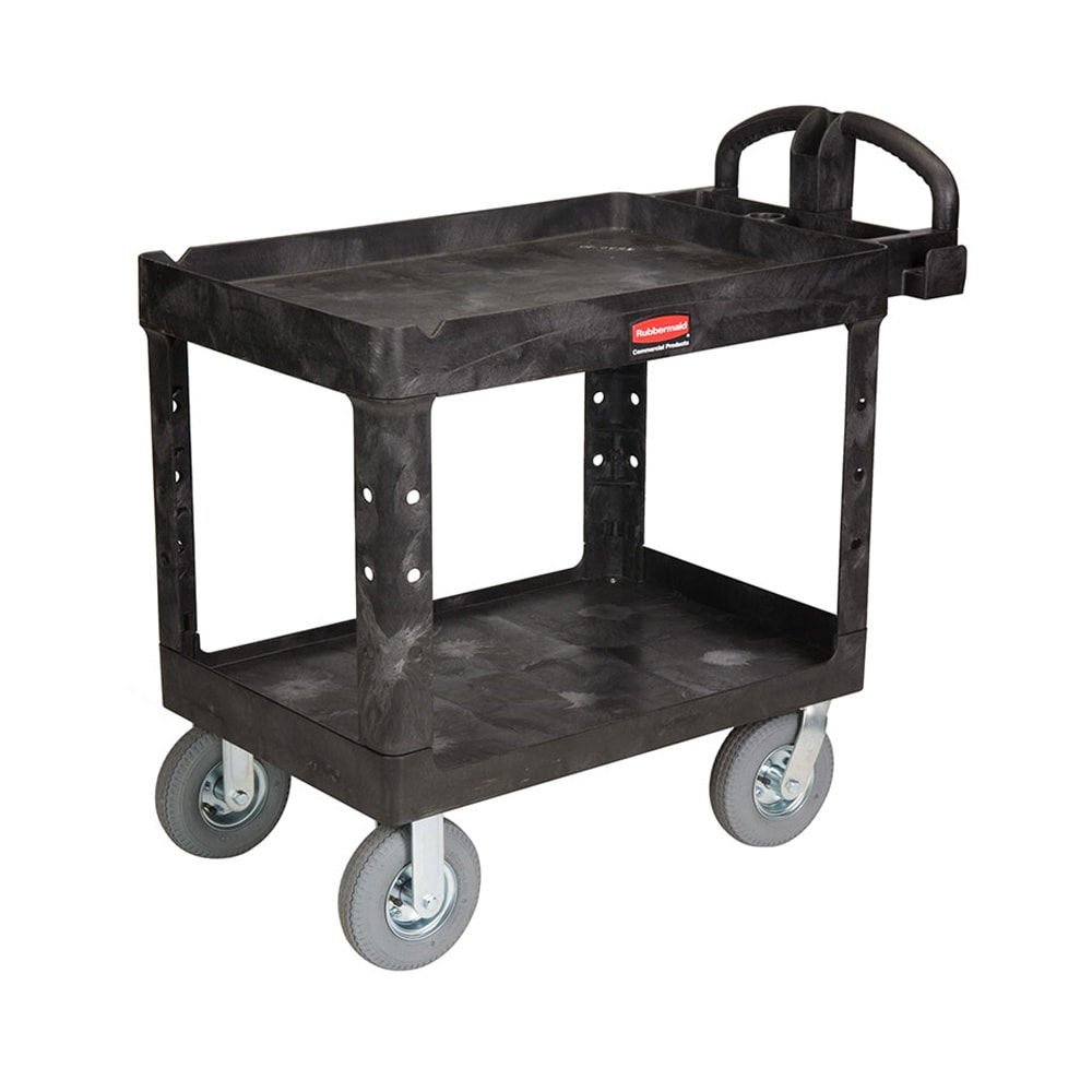 Rubbermaid FG452010 BLA 2 Level Polymer Utility Cart w/ 500 lb Capacity, Raised Ledges