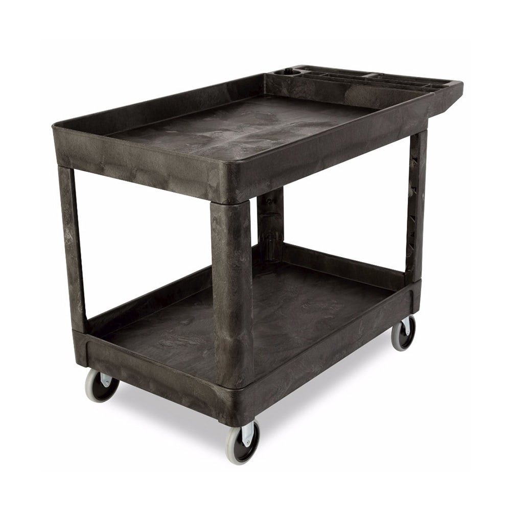 Rubbermaid FG452089BLA Polymer Utility Cart - 2 Levels, Raised Ledges, Structural Foam, Black