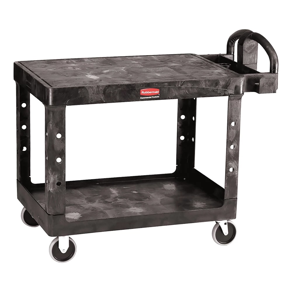 Rubbermaid FG452500 BLA 2 Level Polymer Utility Cart w/ 500 lb Capacity, Flat Ledges