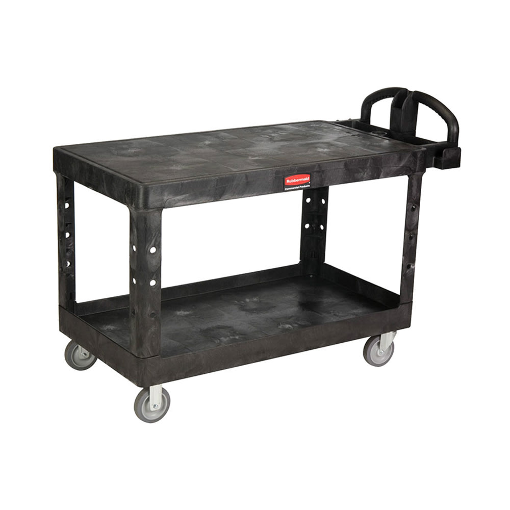 Rubbermaid FG454500BLA 2 Level Polymer Utility Cart -  54"L x 25-1/4"W x 36"H, Structural Foam, Black