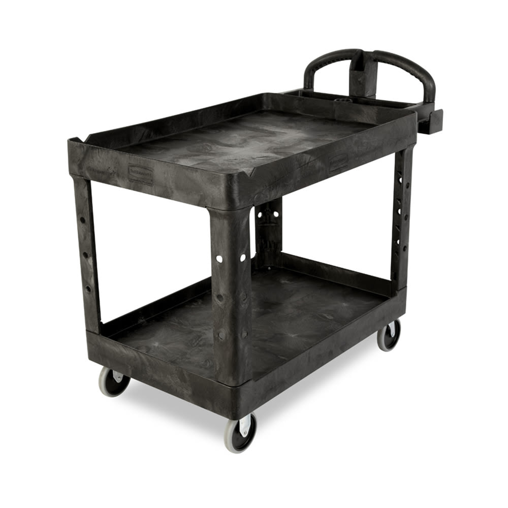 Rubbermaid FG454600 BLA 2 Level Polymer Utility Cart - 55"L x 26"W x 33-1/4"H, Black