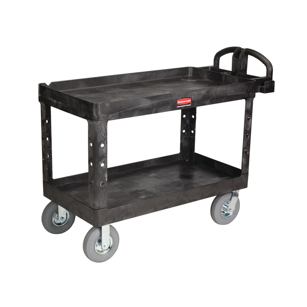 Rubbermaid FG454610 BLA 2 Level Polymer Utility Cart - 55"L x 26"W x 33-1/4"H, Black