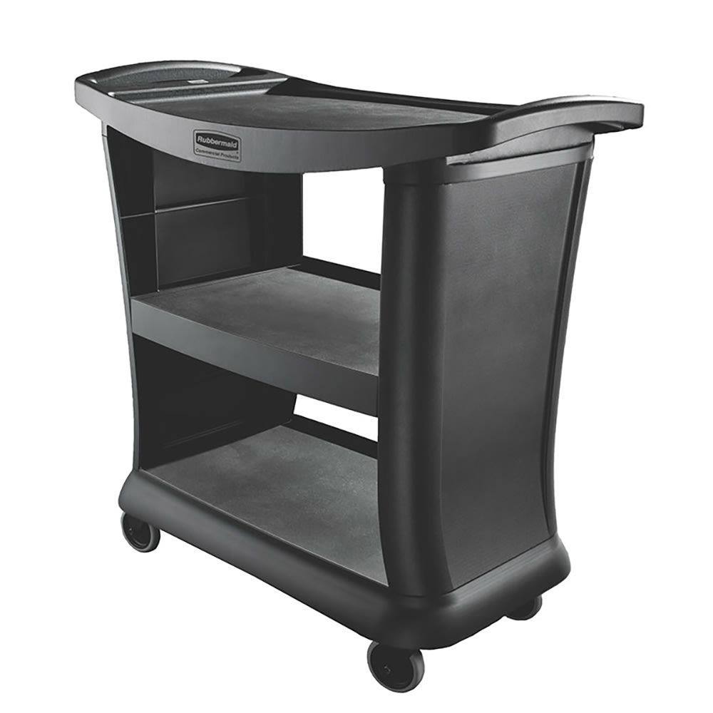 Rubbermaid FG9T6800 BLA 3 Level Polymer Utility Cart w/ 300 lb Capacity, Raised Ledges