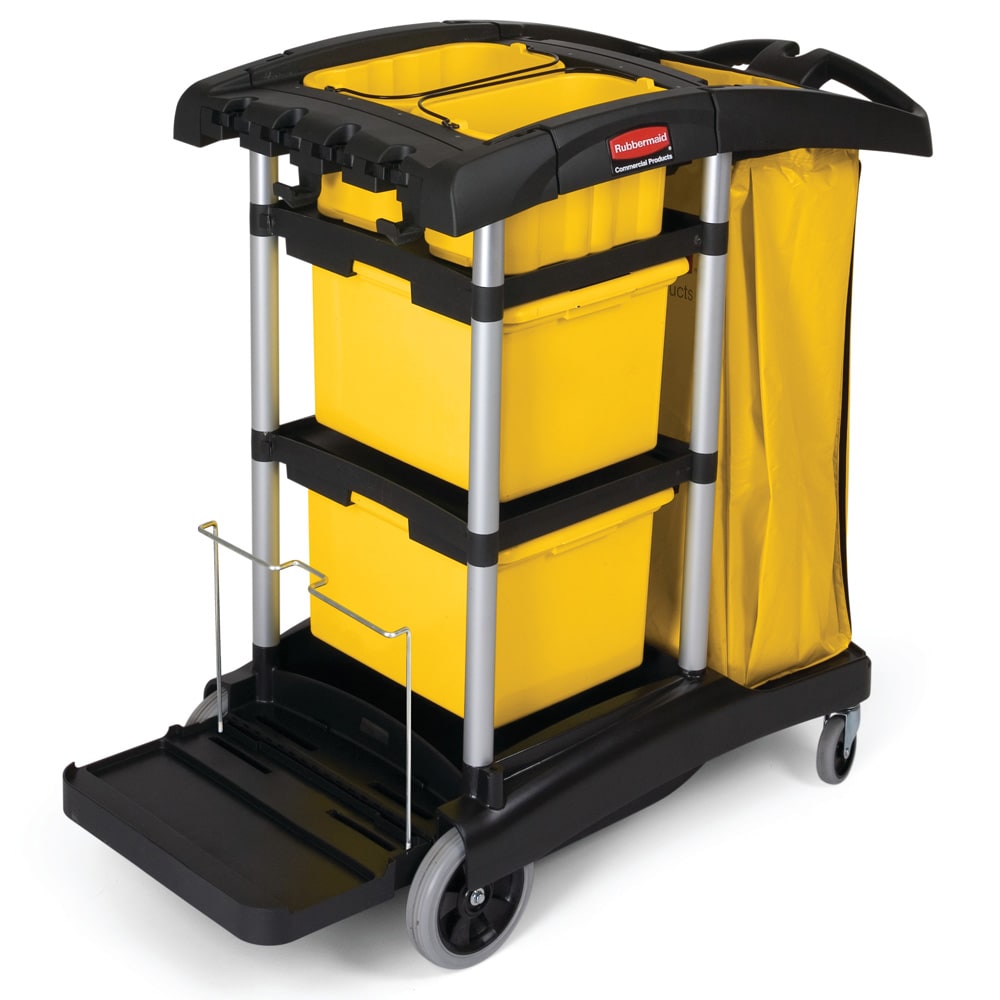 Rubbermaid FG9T7300 BLA Janitor Cart w/ Tub Accommodation, Black/Yellow