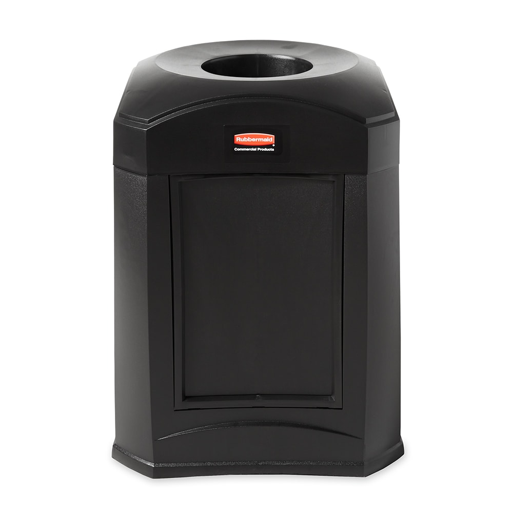 Rubbermaid FG9W0200 BLA 35 gal Landmark Funnel Top Trash Container - Panel Frame, Rigid Liner, Black