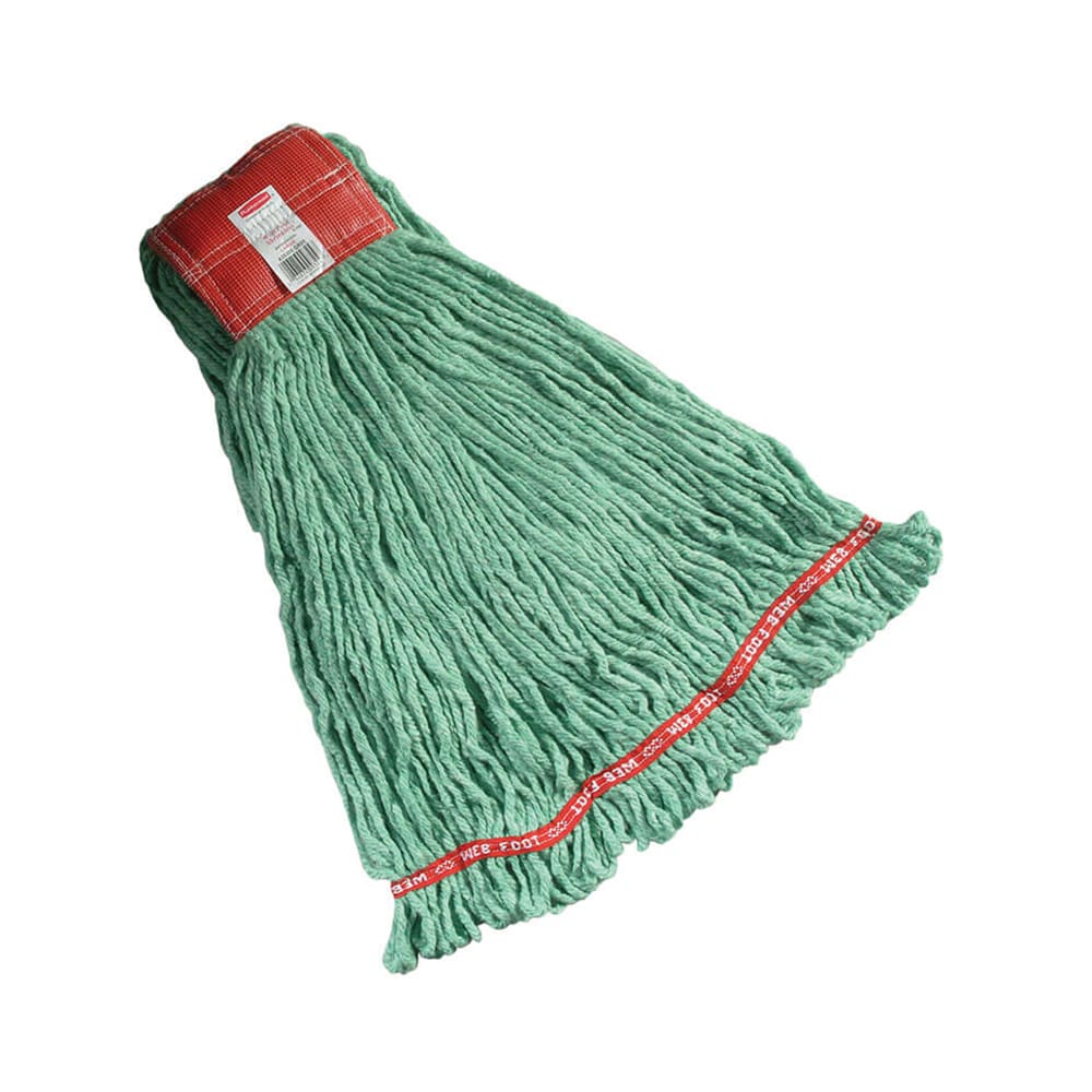 Rubbermaid FGA25306GR00 Large Wet Mop Head - 5" Headband, 4 Ply Cotton/Synthetic Blend, Green