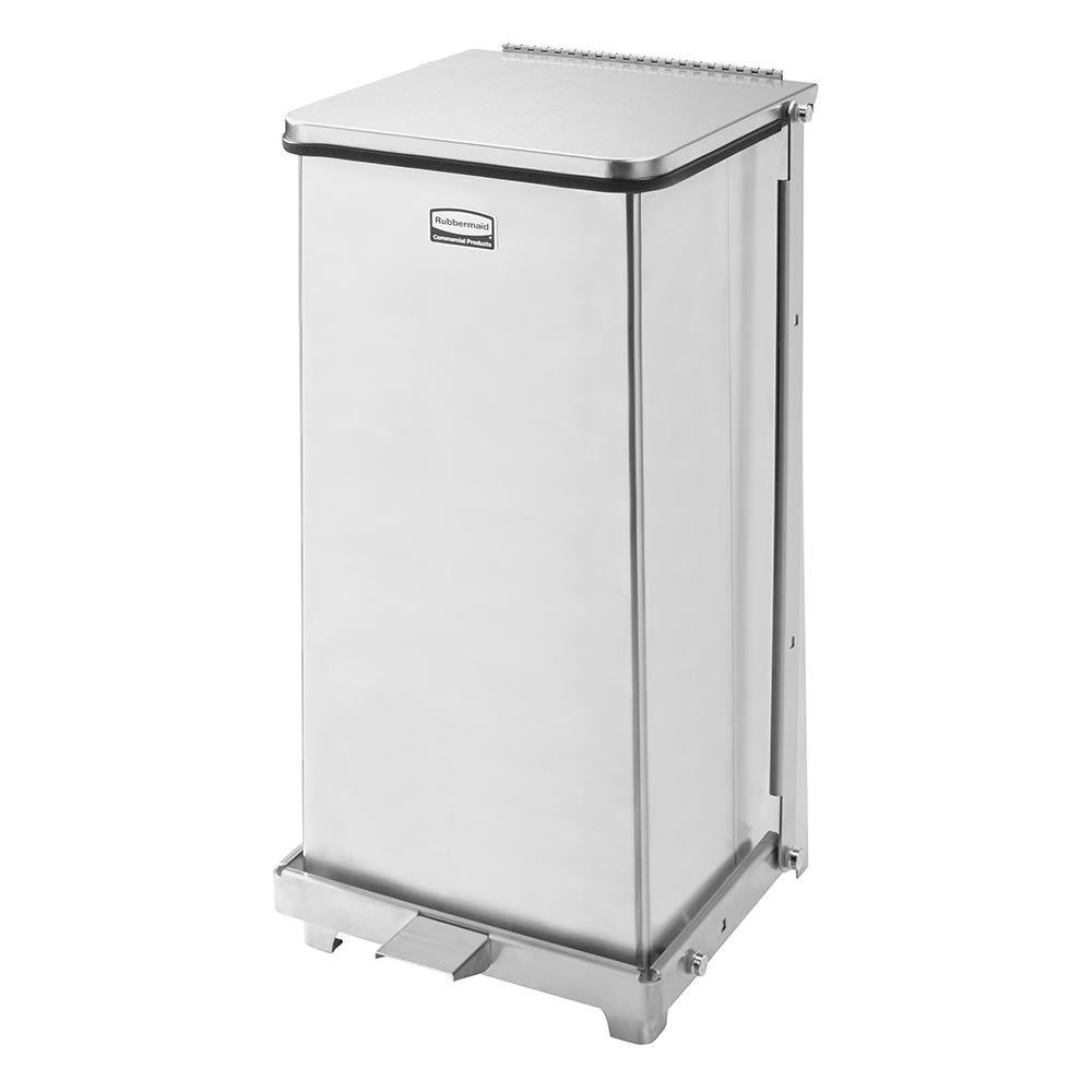 Rubbermaid FGST12SSPL 6 1/2 gal Square Metal Step Trash Can, 12"L x 12"W x 23"H, Stainless