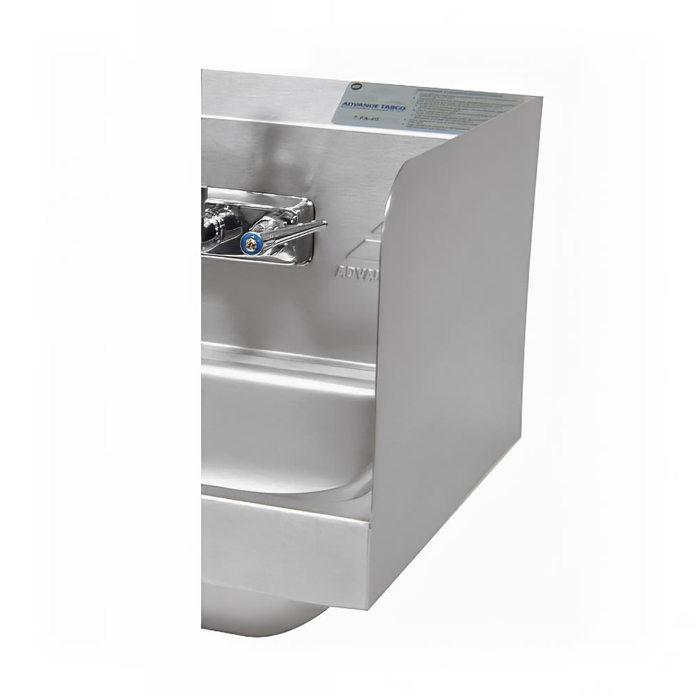 Advance Tabco 7-PS-11B 12" Tall Welded Side Splash for Hand Sinks - 10" x 14" Bowls, Deck Mount