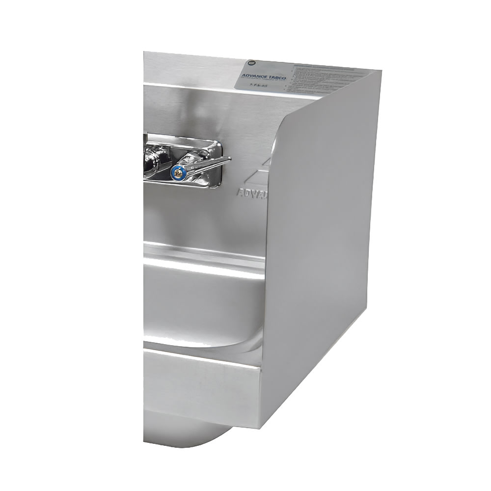 Advance Tabco 7-PS-15A 12" Tall Side Splash for Hand Sinks - 9" x 9" Bowls, 2 Sides, Splash Mount