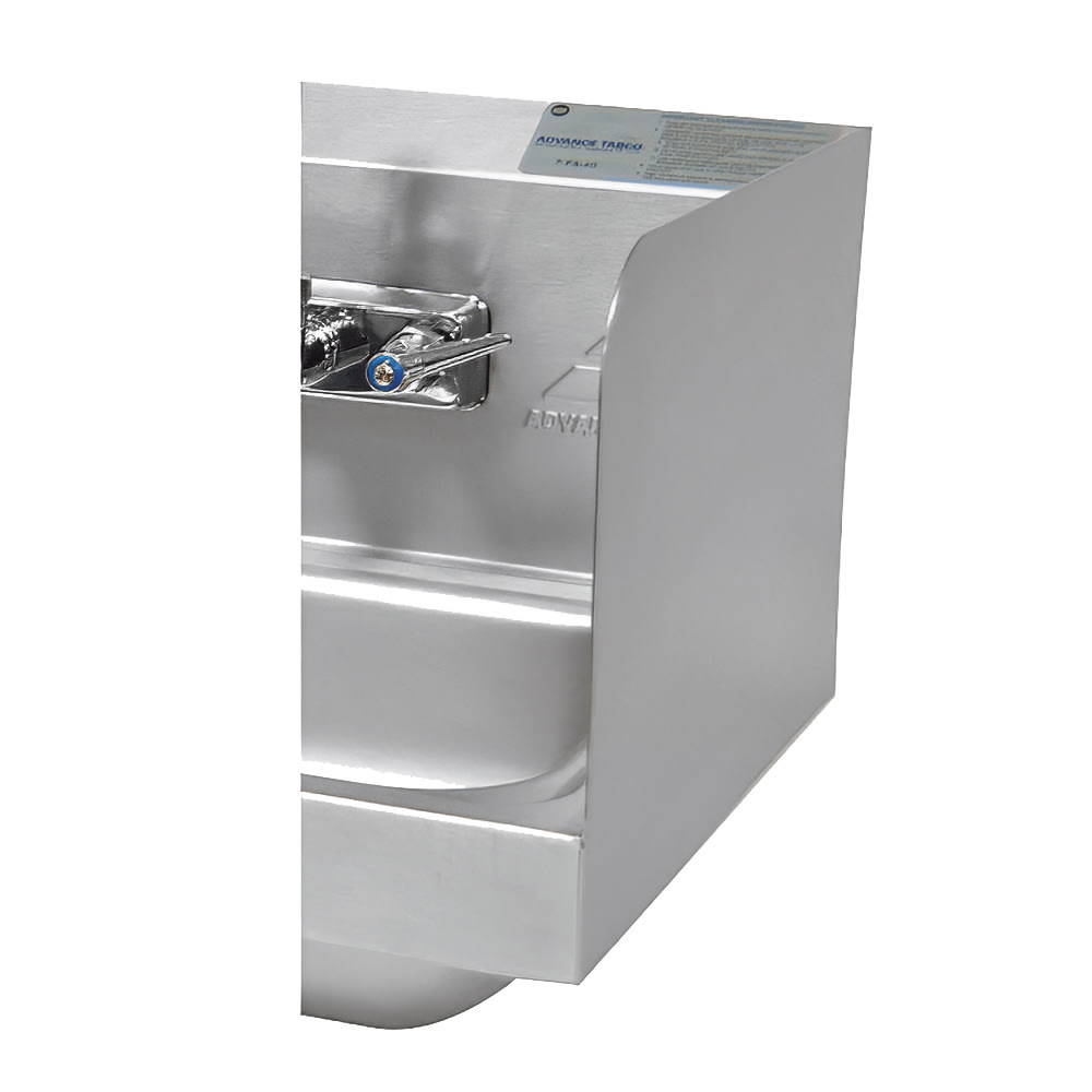 Advance Tabco 7-PS-17A 7 3/4" Tall Side Splash for Hand Sinks - 9" x 9" Bowls, 2 Sides, Splash Mount