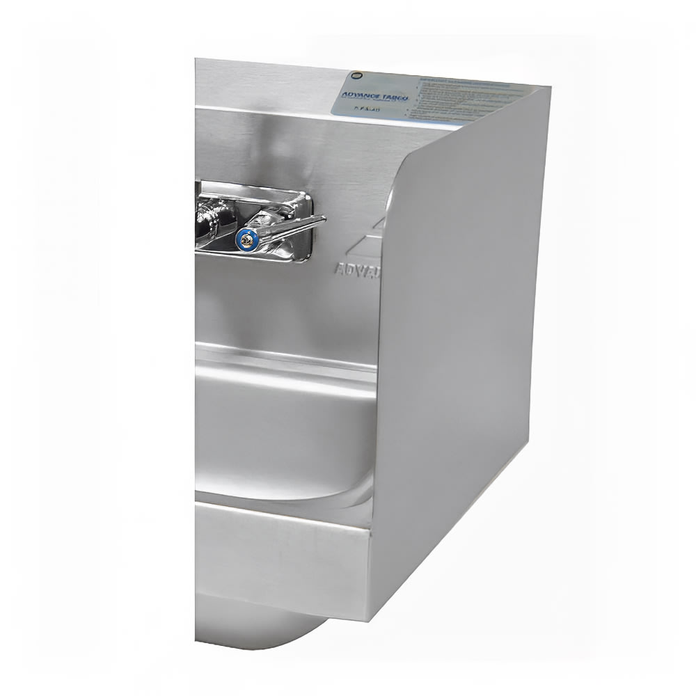 Advance Tabco 7-PS-17B 7 3/4" Tall Side Splash for Hand Sinks - 10" x 14" Bowls, 2 Sides, Deck Mount
