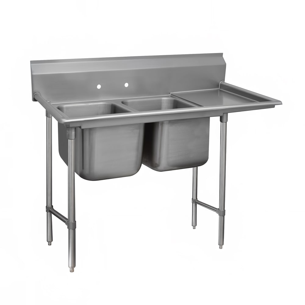 Advance Tabco 9-22-40-18R 67" 2 Compartment Sink w/ 20"L x 20"W Bowl, 12" Deep