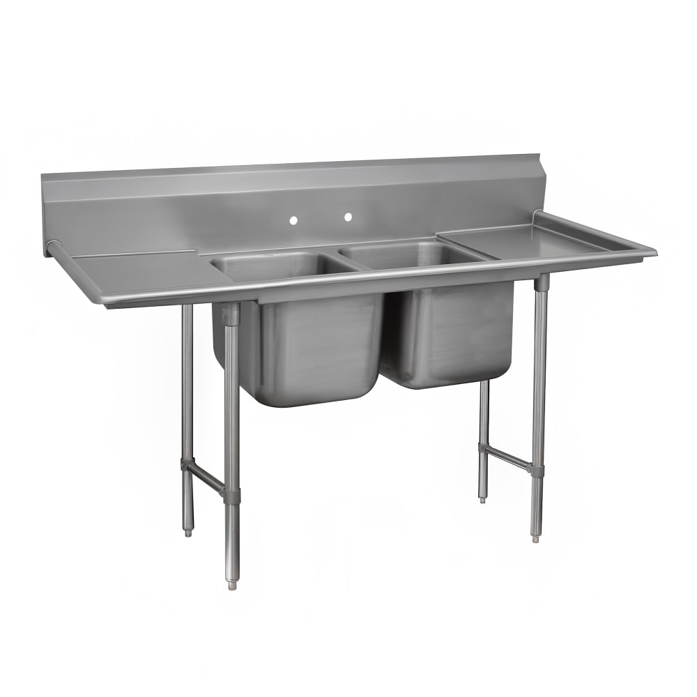 Advance Tabco 9-22-40-18RL 81" 2 Compartment Sink w/ 20"L x 20"W Bowl, 12" Deep