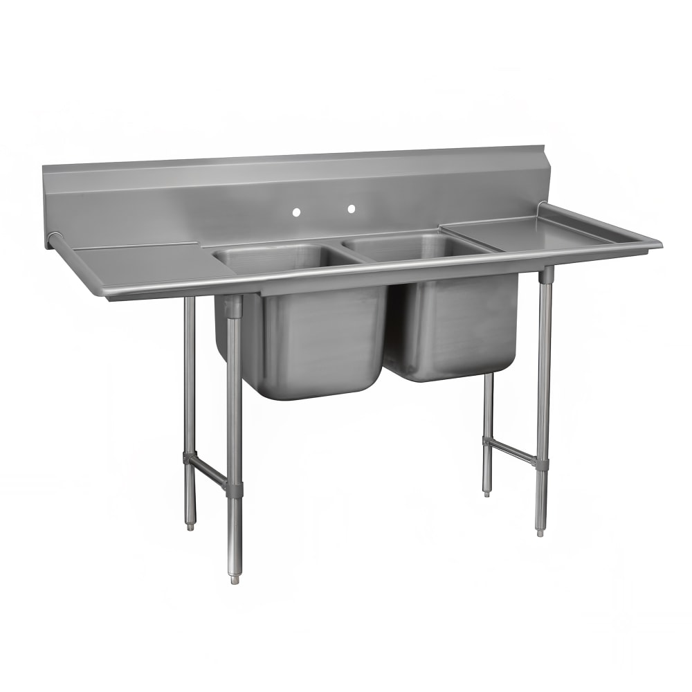 Advance Tabco 9-22-40-24RL 93" 2 Compartment Sink w/ 20"L x 20"W Bowl, 12" Deep