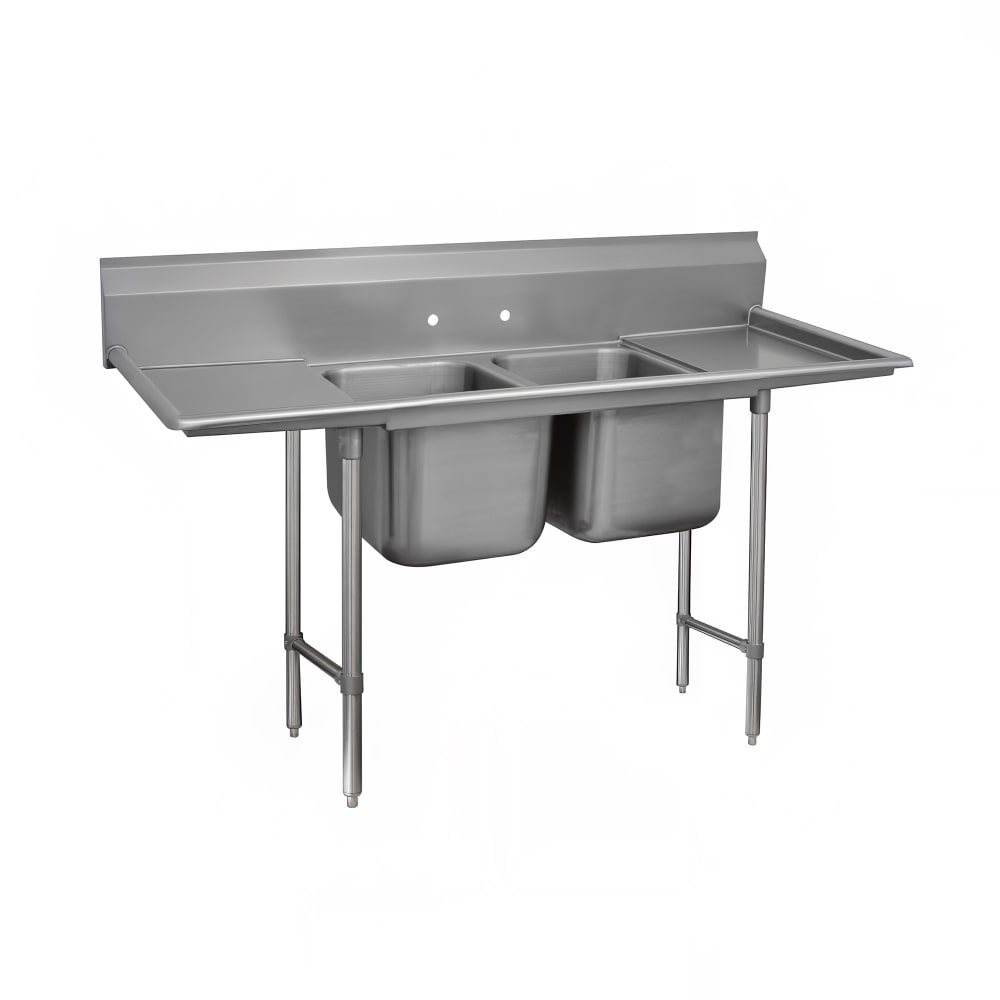 Advance Tabco 9-2-36-24RL 85" 2 Compartment Sink w/ 16"L x 20"W Bowl, 12" Deep