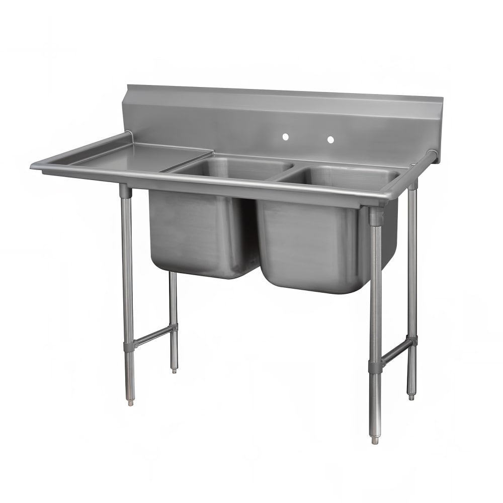 Advance Tabco 9-2-36-36L 77" 2 Compartment Sink w/ 16"L x 20"W Bowl, 12" Deep