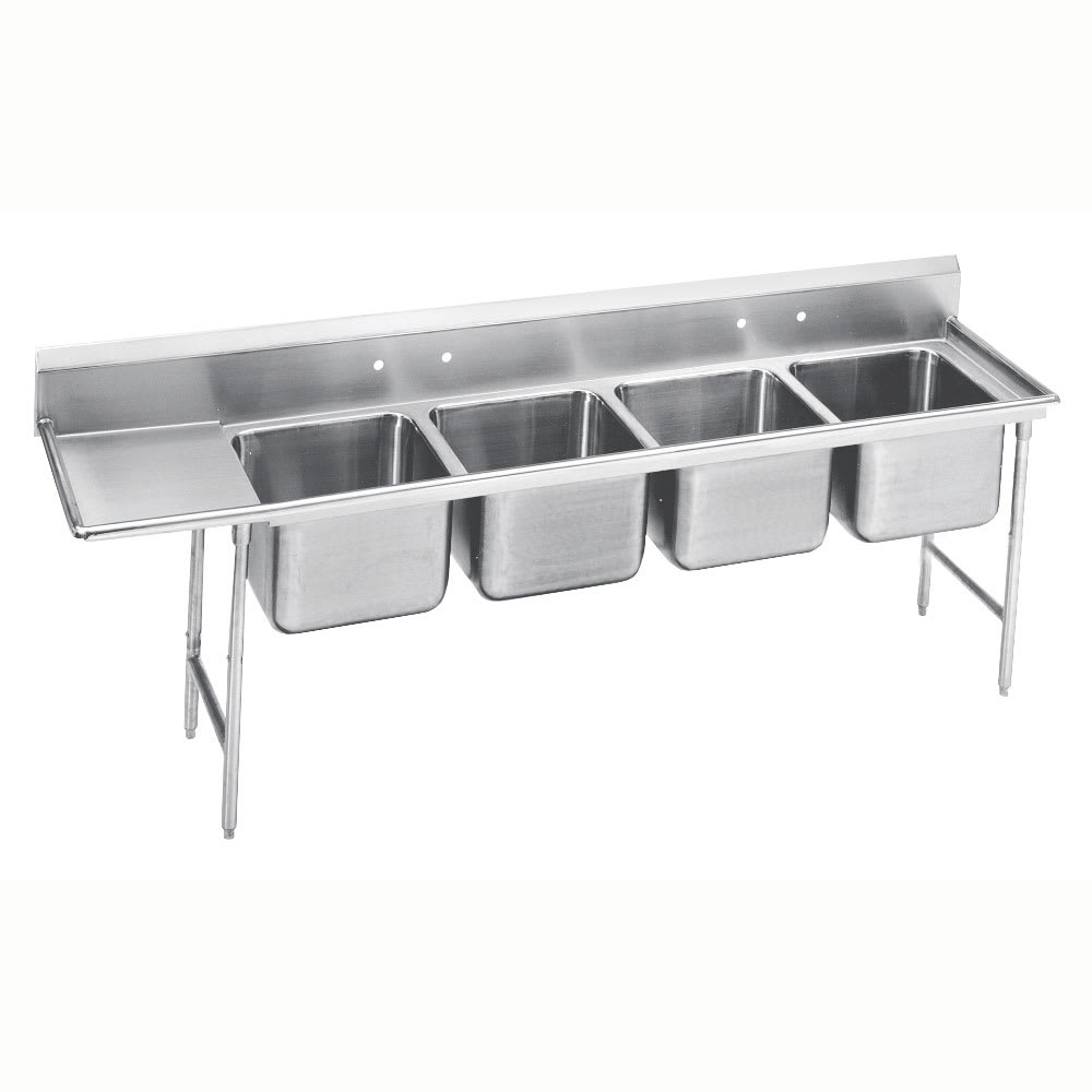 Advance Tabco 9-24-80-36L 129" 4 Compartment Sink w/ 20"L x 20"W Bowl, 12" Deep