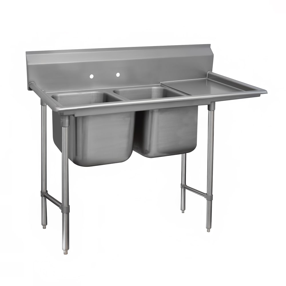 Advance Tabco 93-2-36-24R 65" 2 Compartment Sink w/ 16"L x 20"W Bowl, 12" Deep