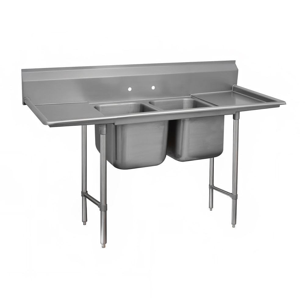 Advance Tabco 93-2-36-24RL 85" 2 Compartment Sink w/ 16"L x 20"W Bowl, 12" Deep