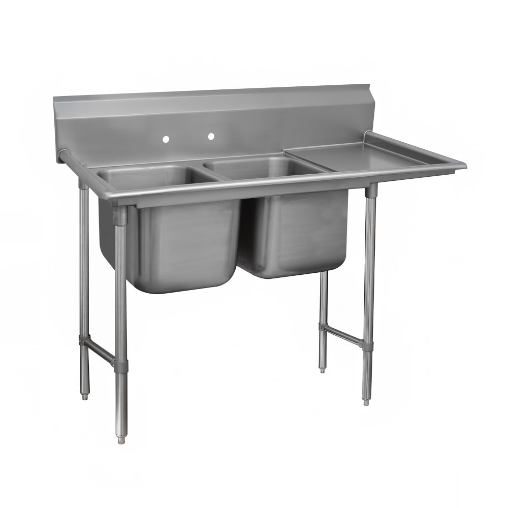 Advance Tabco 93-2-36-36R 77" 2 Compartment Sink w/ 16"L x 20"W Bowl, 12" Deep