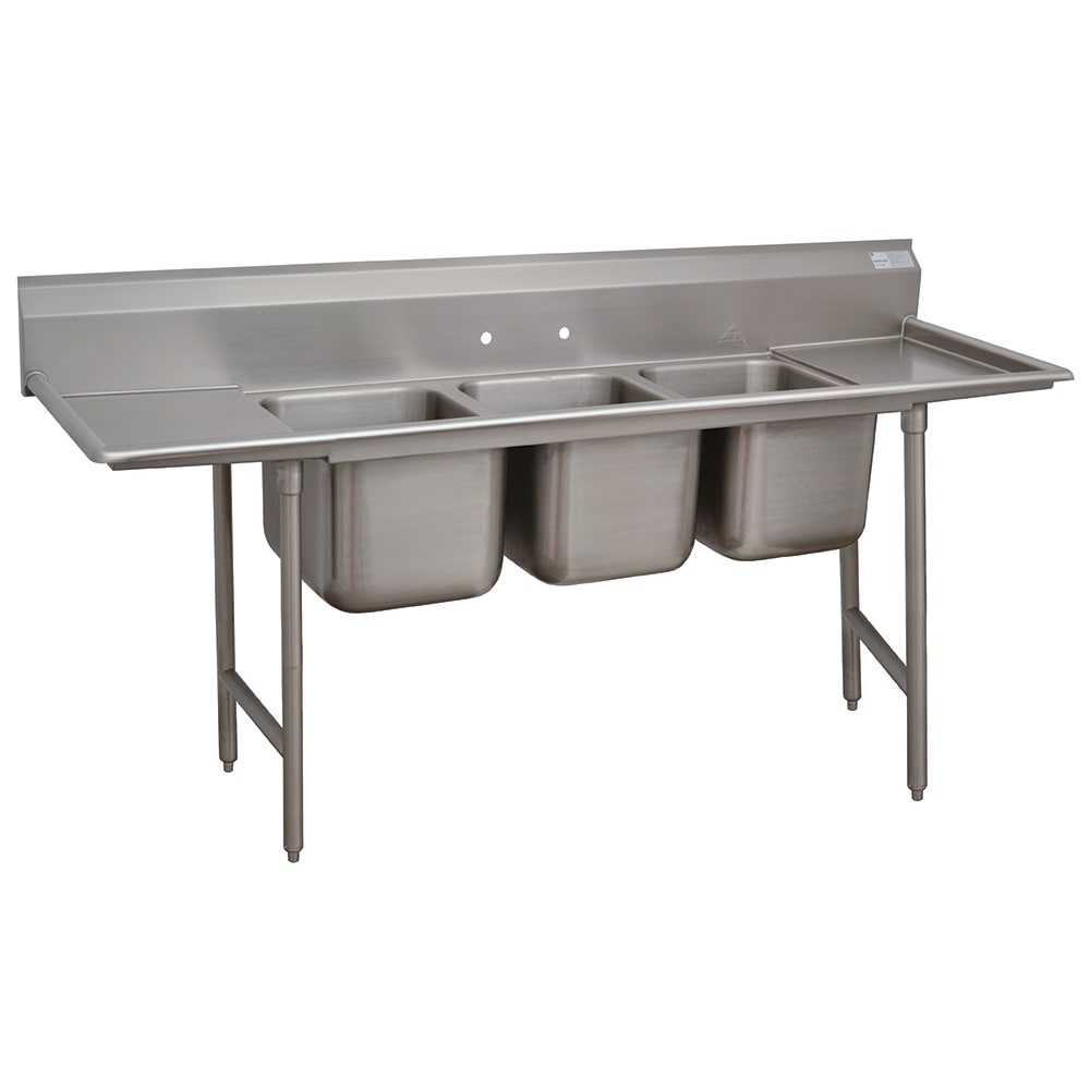 Advance Tabco 9-3-54-18RL 91" 3 Compartment Sink w/ 16"L x 20"W Bowl, 12" Deep