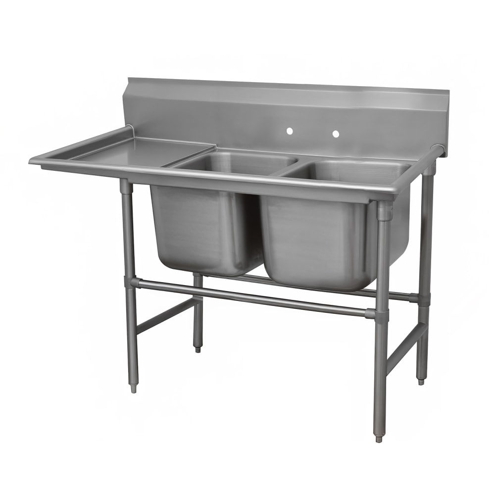 Advance Tabco 94-2-36-24L 65" 2 Compartment Sink w/ 16"L x 20"W Bowl, 14" Deep