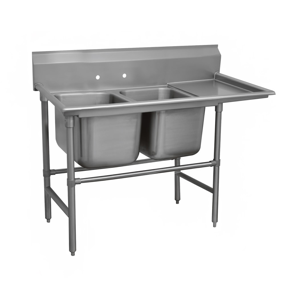 Advance Tabco 94-2-36-36R 77" 2 Compartment Sink w/ 16"L x 20"W Bowl, 14" Deep