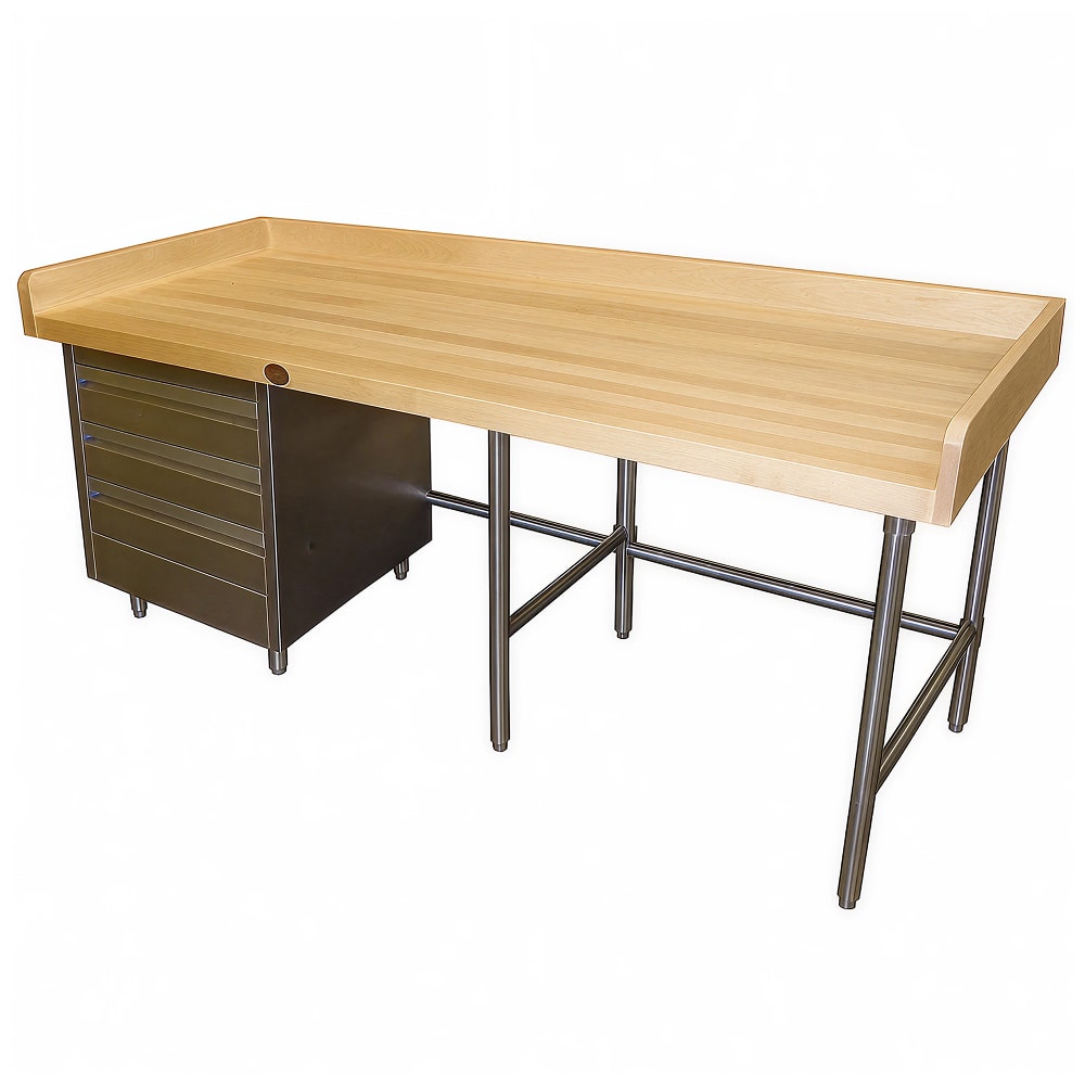 Advance Tabco BGT-308 96" Maple Top Bakers Table w/ 4" Splash & (3) Left-Side Drawers, 30"D