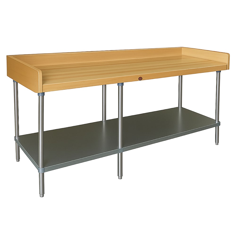 Advance Tabco BS-368 96" Maple Top Bakers Table w/ 4" Splash & Undershelf, 36"D
