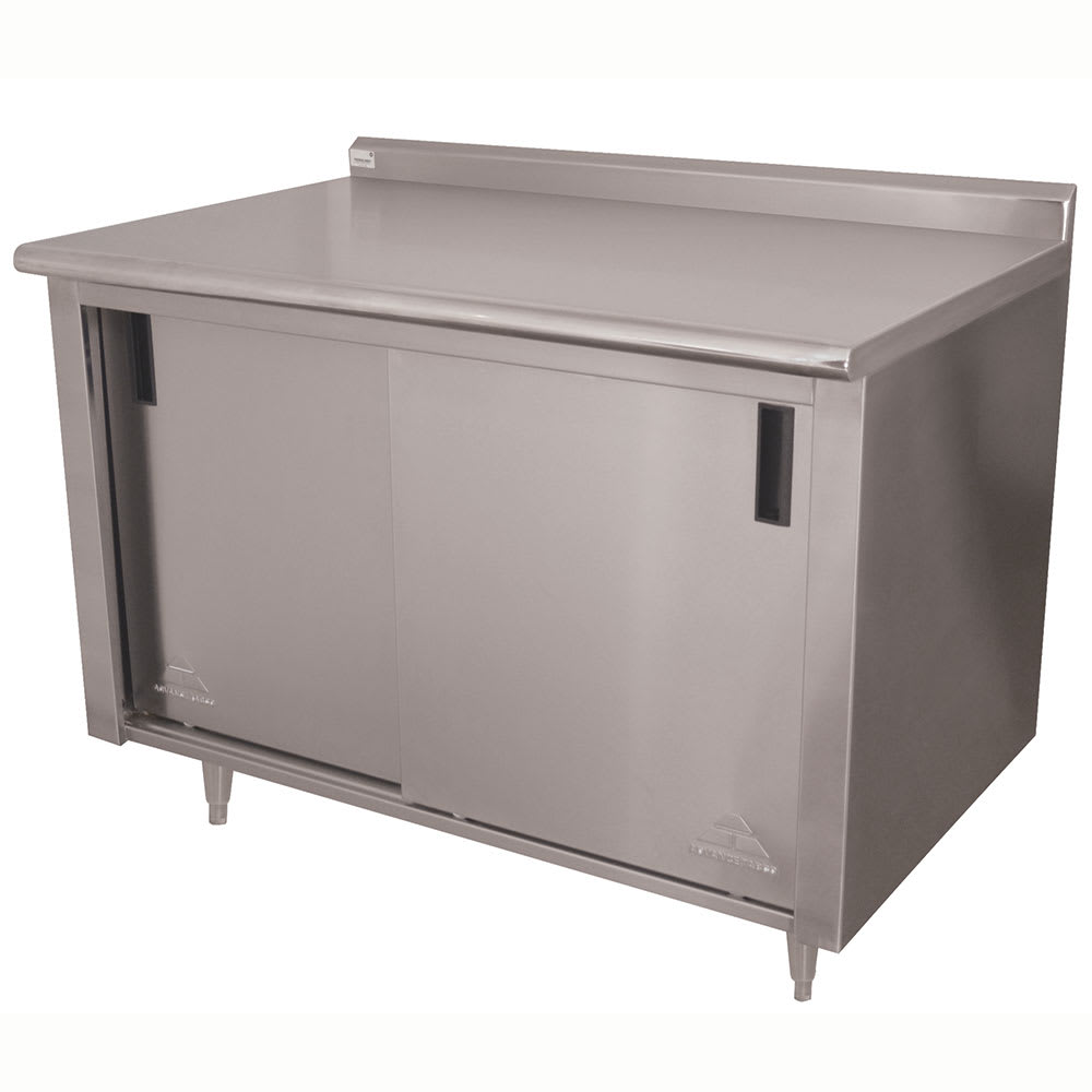 Advance Tabco CF-SS-364 48" Enclosed Work Table w/ Sliding Doors & 1 1/2" Backsplash, 36"D